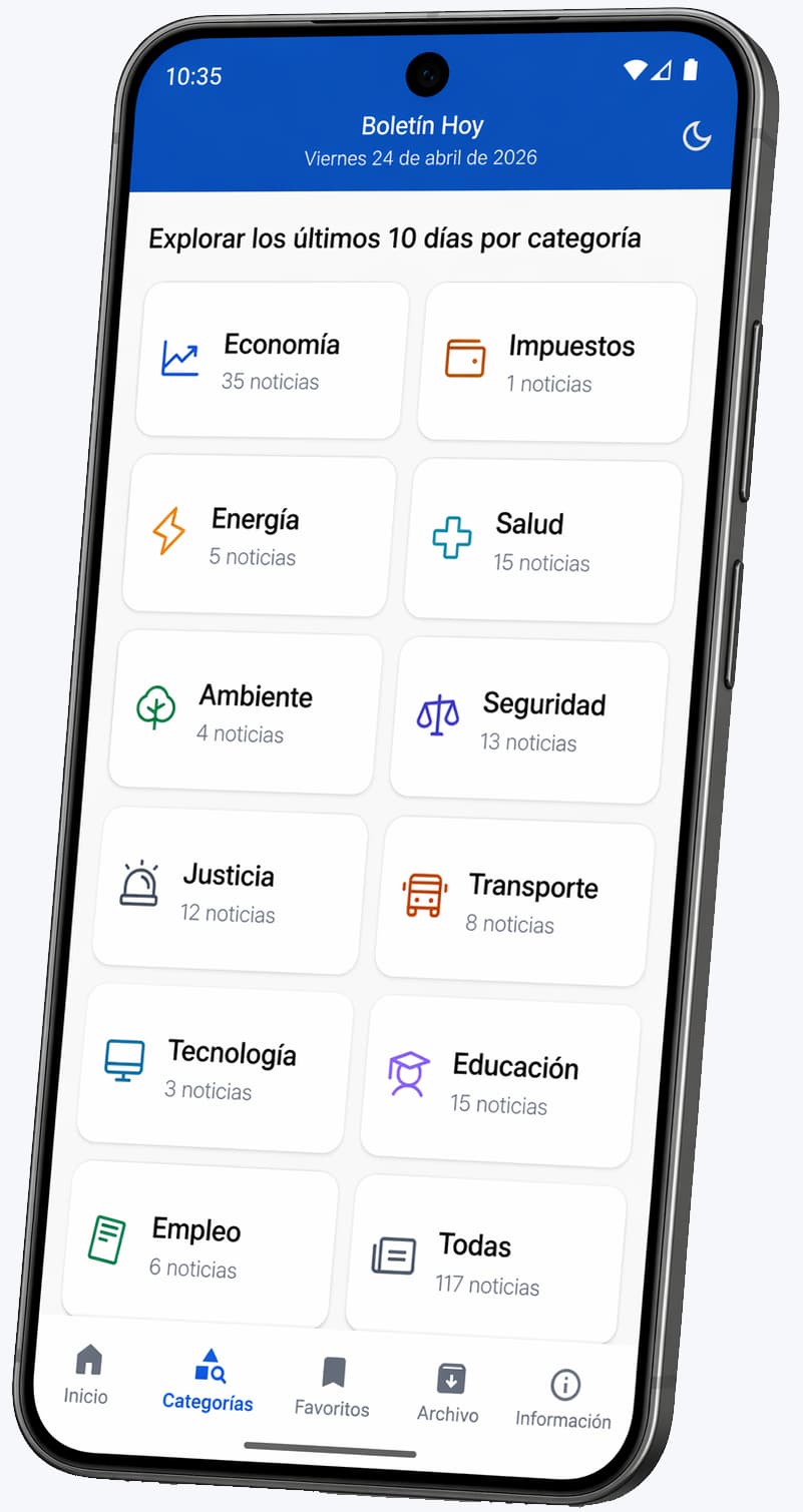 Pantalla de categorias de Boletin Hoy