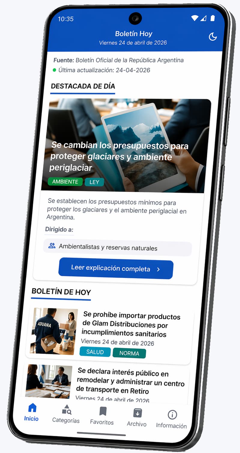 Vista de la app Boletin Hoy en un telefono