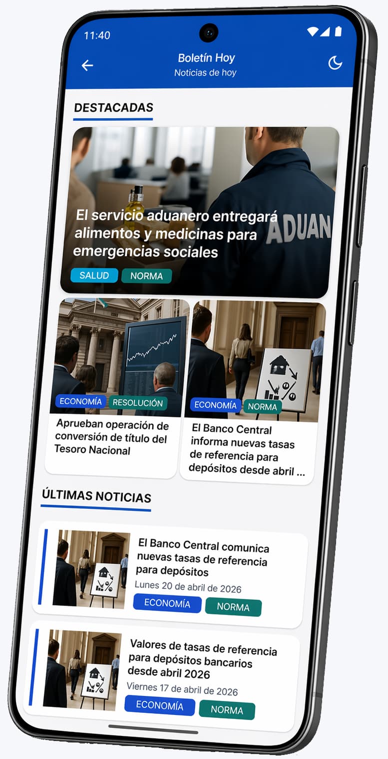 Pantalla con listados y noticias destacadas en Boletin Hoy